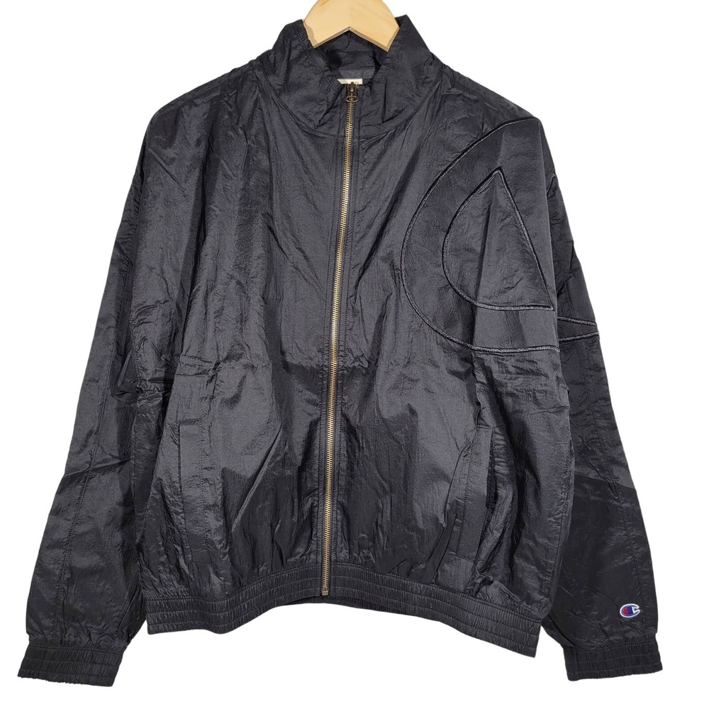 Champion Women's Large Black Track Jacket Full Zip Lightweight Nylon Polyester